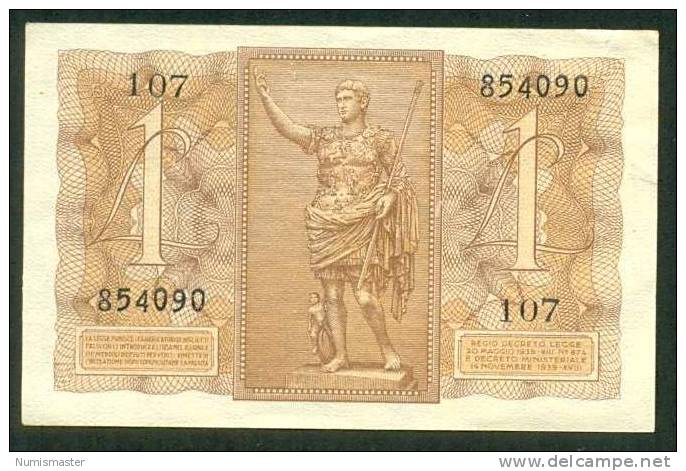 ITALIA , 1 LIRA 14.11.1939. AUNC - Italia – 1 Lira