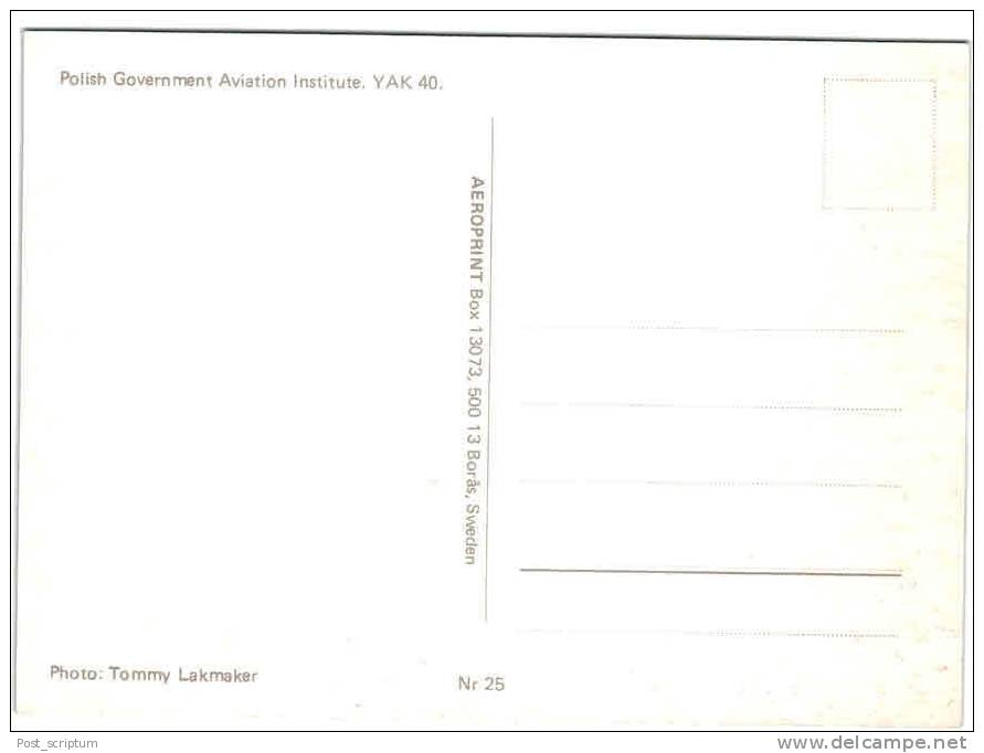 Thème - Transport - Avion -  Aeroprint - N°25 - Polish Government Aviation Institute Yak 40 - 1946-....: Moderne
