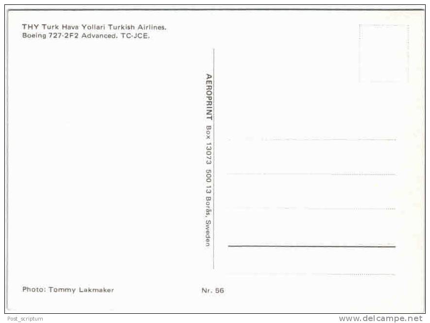 Thème - Transport - Avion -  Aeroprint - N°56 - Thy Turk Hava Yollari Turkish Airlines - Boeing 727-2F2 Advanced - 1946-....: Moderne