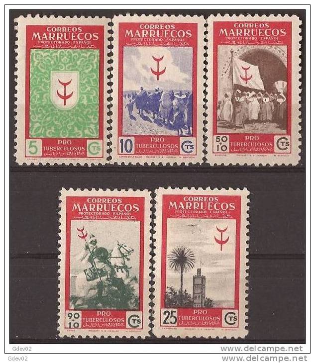 MA307SCSF-L2995-TORGCLAS.Maroc Marocco.MARRUECOS ESPAÑOL PRO TUBERCULOSOS.1949 (Ed 307/11**) Sin Charnela - Otros & Sin Clasificación
