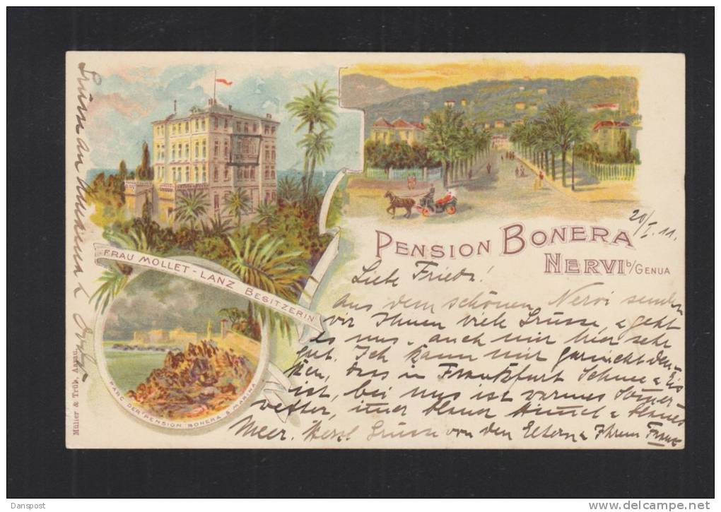 Cartolina 1911 Pension Bonera Nervi Genova - Genova (Genoa)