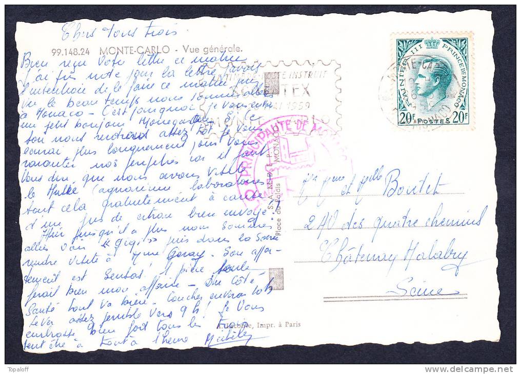 99.148.24  MONTE CARLO   Vue Générale     "1959" Cachet Rouge De La Principauté - Prince's Palace