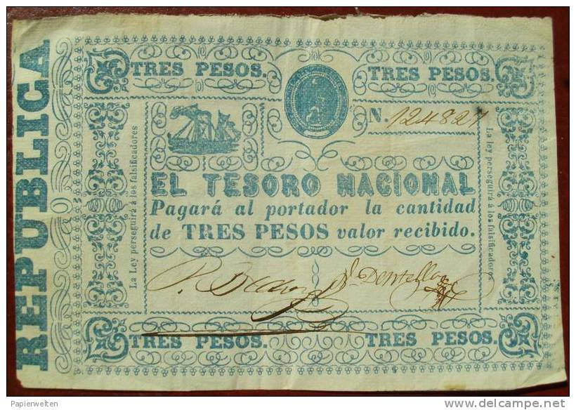 Paraguay - Tres (3) Pesos N.D. (1865) (WPM 23) - Paraguay