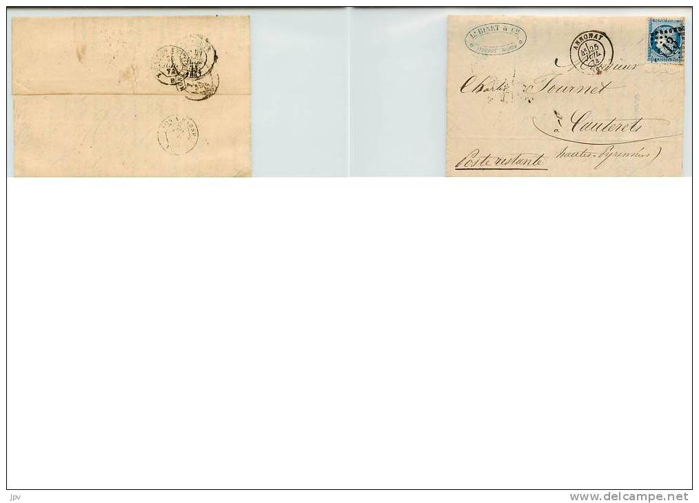 GC 113 ANNONAY SUR LETTRE 1874 POUR CAUTERET . - 1849-1876: Période Classique