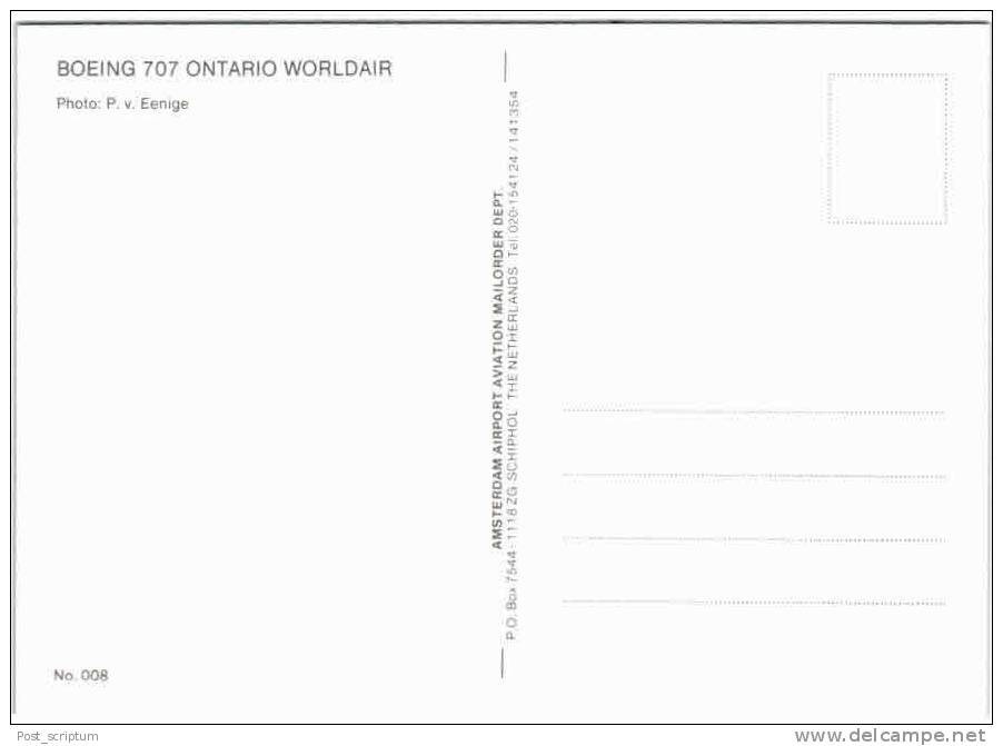 Thème - Transport - Avion -  Ed. Amsterdam Airport Aviation Mailorder Dept N°8 - Boeing Ontario 707 Worldair - 1946-....: Moderne