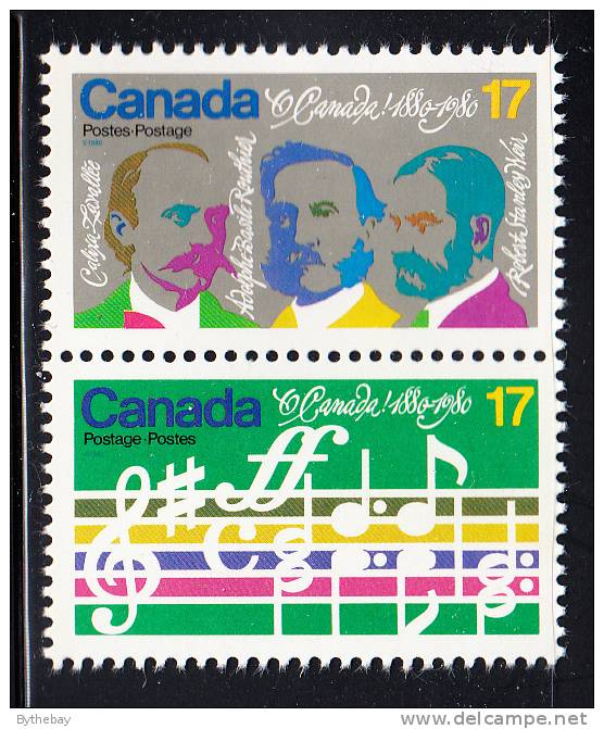 Canada MNH Scott #858a Vertical Se-tenant Pair 17c Opening Music, Composers - O´Canada Centenary - Neufs