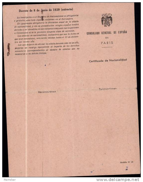CERTIFICAT DE NATIONALITE AVEC FISCAUX DE  0.50 & 2 PESETAS DE ORO DATE DU 12.11.1959 - Fiscale Zegels