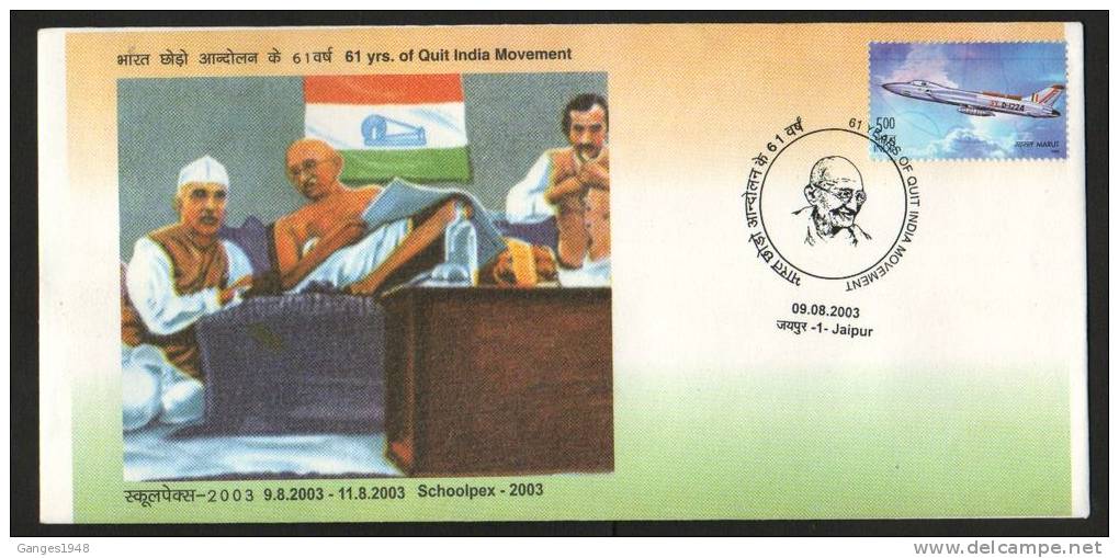 India 2003  MAHATMA GANDHI  61 YEARS OF QUIT INDIA MOVEMENT COVER #  02536   Indien Inde - Mahatma Gandhi