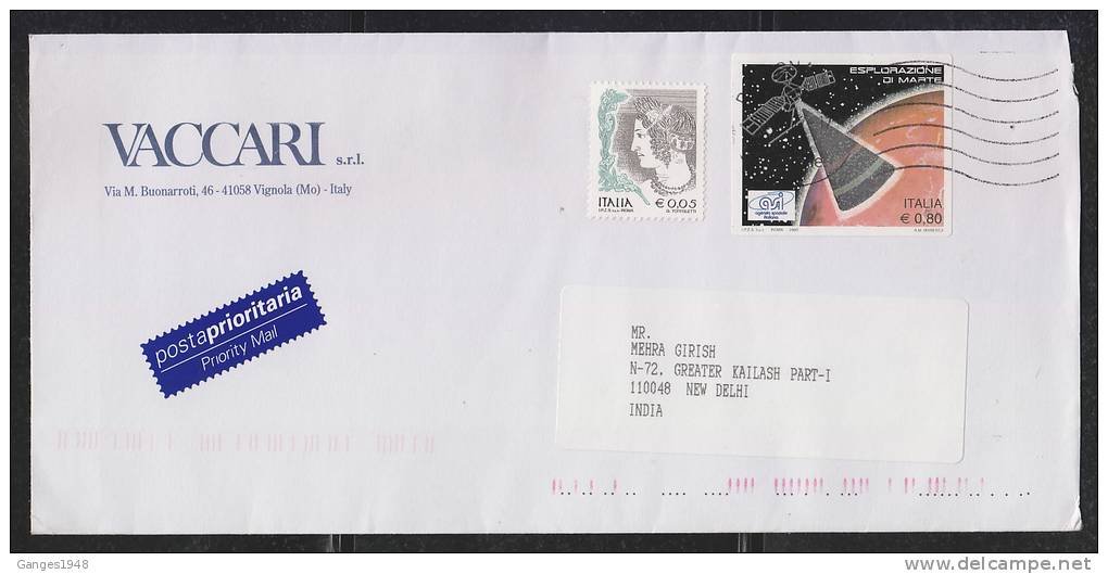 ITALY 2005  IMPERF HOLOGRAM SPACE STAMP COVER TO INDIA  #41239 - Holograms