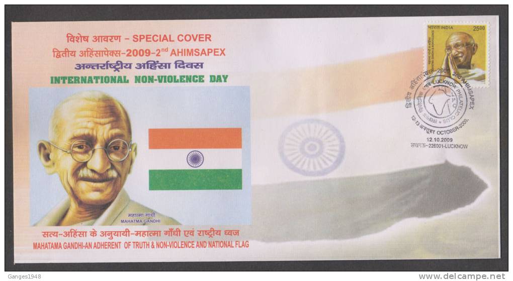 India 2009  2MAHATMA GANDHI  AHIMSAPEX  25 (Rs)  STAMP COVER    #  33119   Indien Inde - Mahatma Gandhi