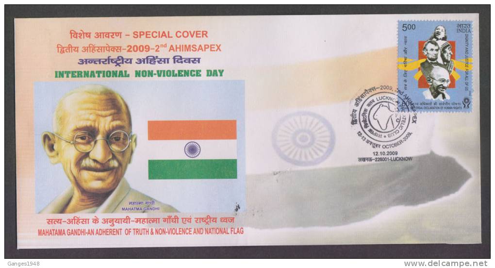 India 2009  2MAHATMA GANDHI  AHIMSAPEX  KING LINCOLN MOTHER TERESA COVER   #  33150   Indien Inde - Mahatma Gandhi