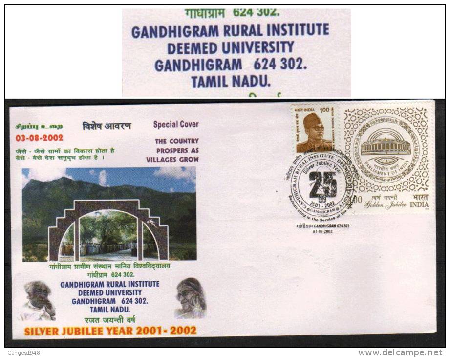 India 12002  GANDHIGRAM  DEEMED UNIVERSITY SPECIAL COVER   # 31249   Indien Inde - Mahatma Gandhi