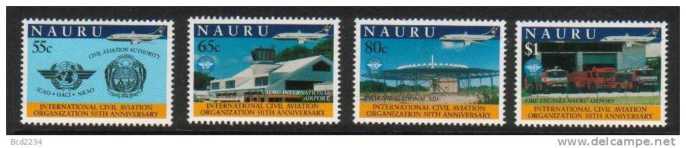 NAURU 1994 AVIATION ANNIVERSARY SET OF 4 NHM Planes Airplane Airport Buildings Fire Services Trucks Flight - Nauru