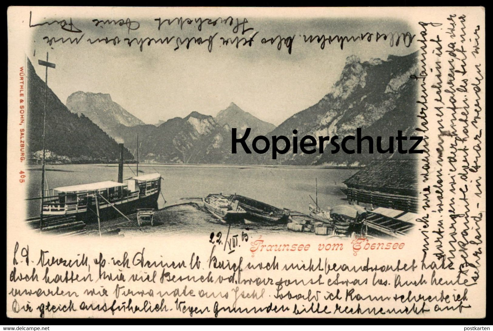 ALTE POSTKARTE TRAUNSEE VOM EBENSEE SALZKAMMERGUT Schiff Kutsche Fass Holz Steam Cargo Ship Bateau à Vapeur Cpa Postcard - Ebensee