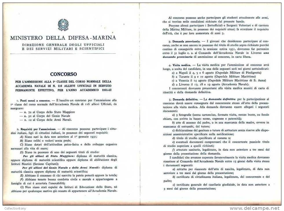 Fascicolo Del Concorso Per L'Accademia Navale Roma, Li 15/05/1951 - Marina Militare - Documents