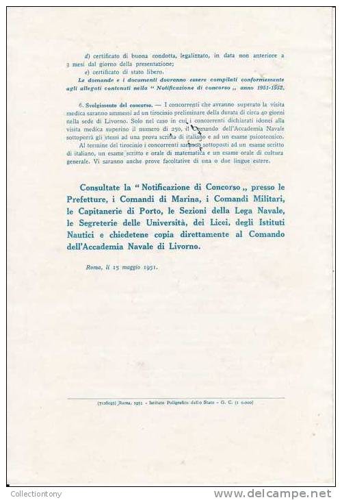 Fascicolo Del Concorso Per L'Accademia Navale Roma, Li 15/05/1951 - Marina Militare - Documents