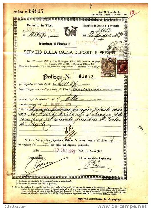 Servizio Della Cassa Depositi E Prestiti 30/06/1933 - Banque & Assurance