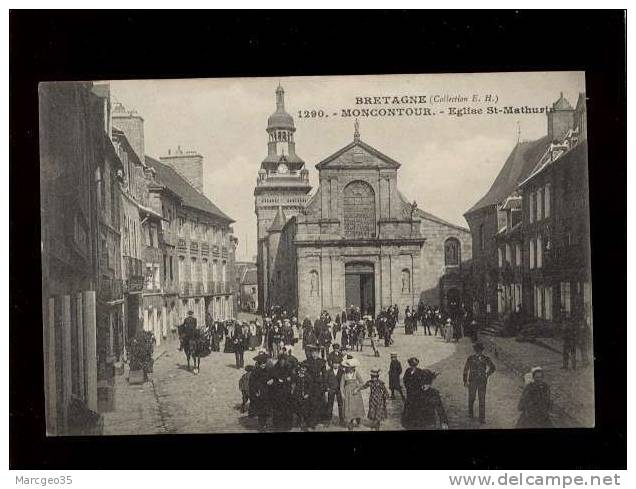 22 Moncontour église St Mathurin édit. Hamonic N° 1290 Animée Sortie De Messe - Moncontour