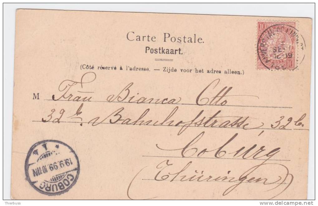 Carte Postale De Anvers Musée Plantin Perforé étoile Star 1899 Pour Allemagne - 1863-09