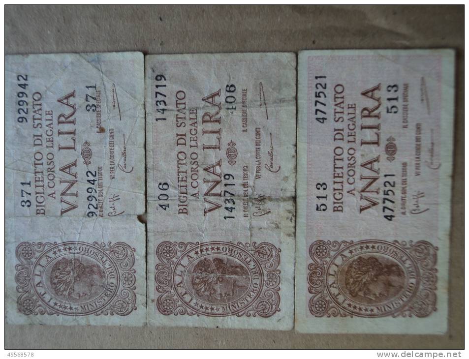 1 LIRA ITALIA LUOGOTENENZA LOTTO 3 PEZZI - DATA EMISSIONE 23.11.1944  BOLAFFI-CAVALLARO-GIOVINCO - - 100 Liras