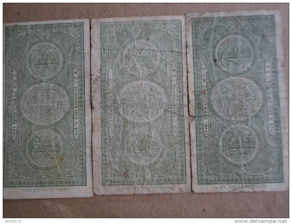 1 LIRA ITALIA LUOGOTENENZA LOTTO 3 PEZZI - DATA EMISSIONE 23.11.1944  BOLAFFI-CAVALLARO-GIOVINCO - - 100 Liras