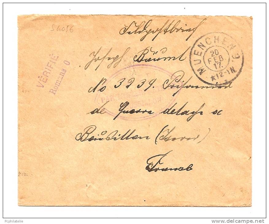 LF TÀD MUENCHEN 1917 ET CACHET VU PAR L'INTERPRETE DE ROUSSILLON & ROMANS 0 - Guerre De 1914-18