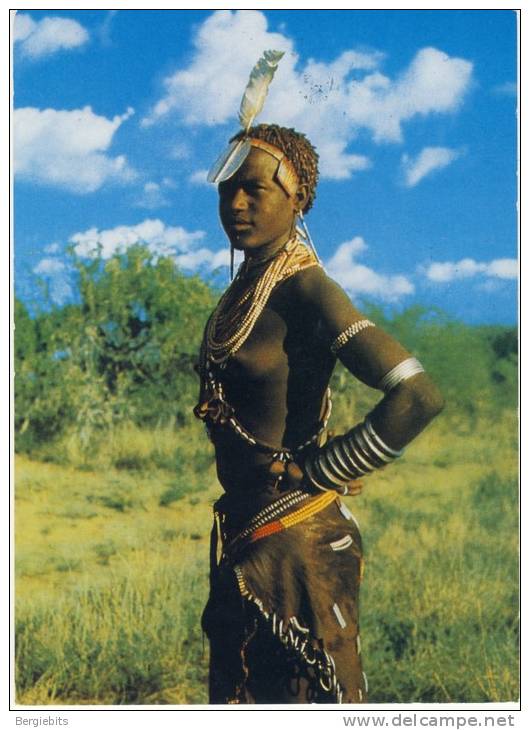 Ethiopia Native Bare Breasted Girl From The OMO VALLEY With All The Jewellery Around Neck & Arms, Great Stamps - Ethiopia