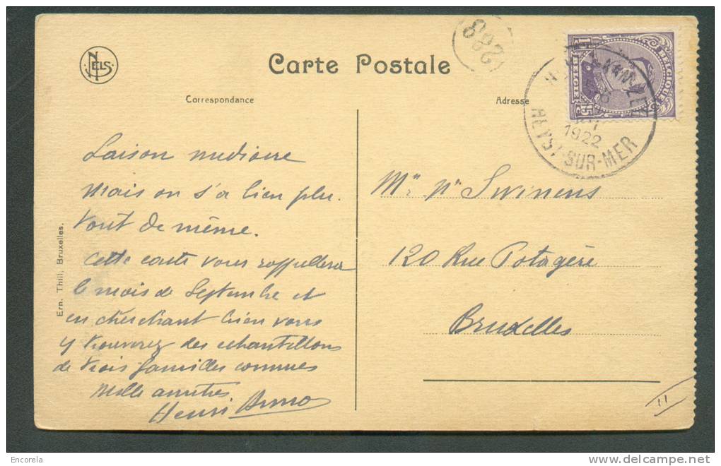 N°139 - 15 Cent; Obl; Sc HEYST-sur-MER/ HEYST-aan-ZEE S/C.V. Du 10-VII-1922 Vers Bruxelles - 7988 - 1915-1920 Albert I