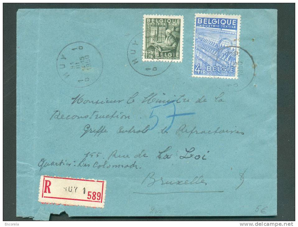 N°768-771  Obl. Sc HUY 1 S/L. Recommandée Du 31-III-1950 Vers Bruxelles - 7990 - 1948 Export