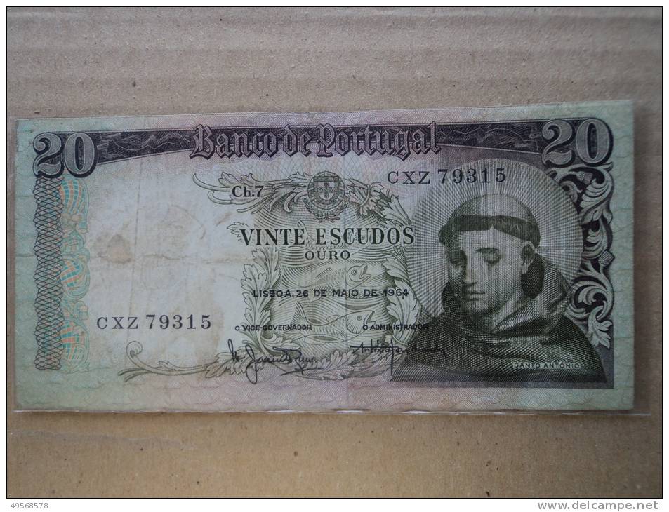 PORTOGALLO - BANCONOTA  20  ESCUDOS  1964  "SANTO  ANTONIO" - Portugal