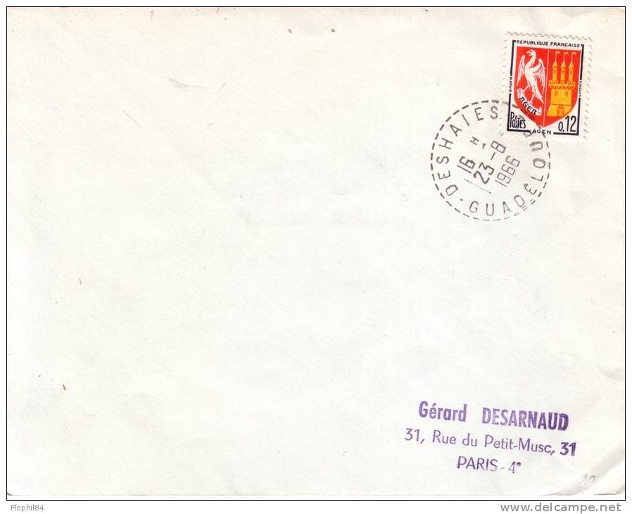 GUADELOUPE-DESHAIES DU 23-8-1966 - LETTRE POUR PARIS. - Briefe U. Dokumente