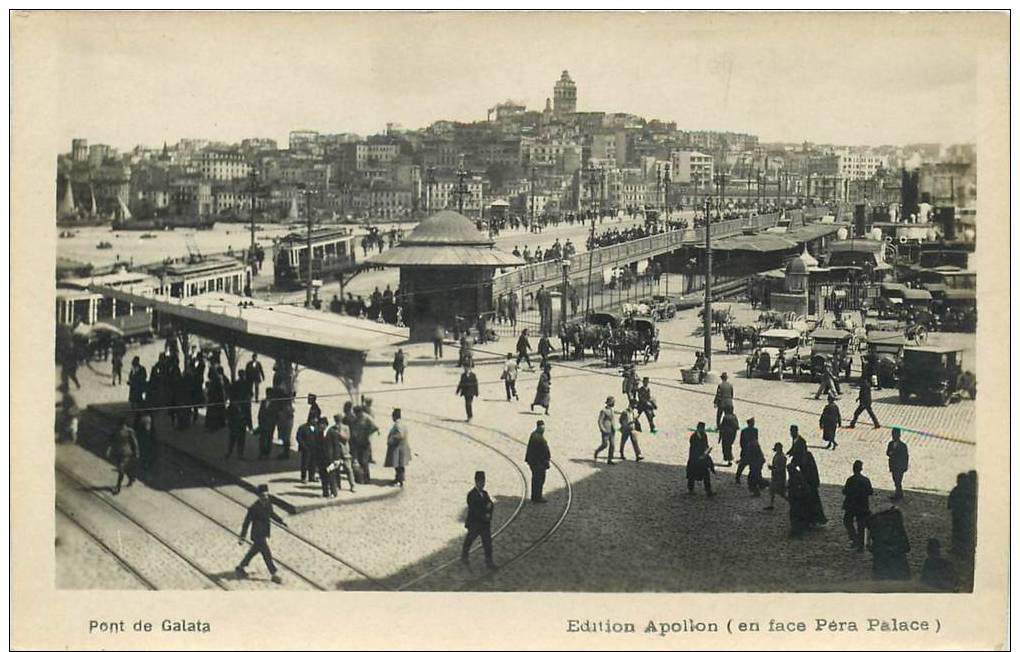 RPPC - TURKEY - PONT DE GALATA - TRAMS, HORSE-DRAWN CARRIAGES, STATION, BRIDGE - VINTAGE ORIGINAL REAL PHOTO POSTCARD - Türkei