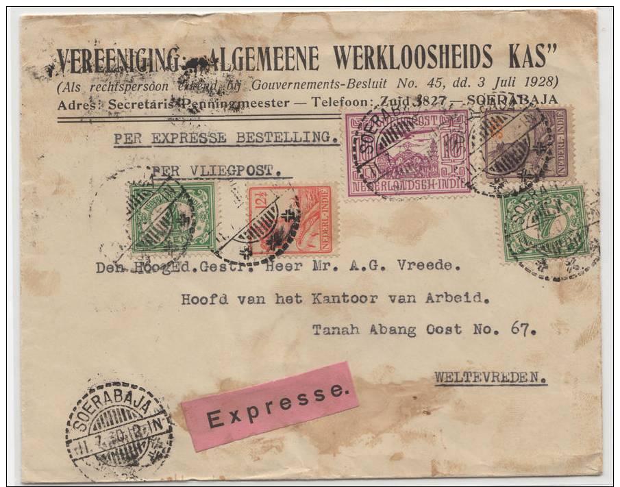 Expresse Flight Cover Soerabaja - Weltevreden 1930 - Inland Flight Cover! - Netherlands Indies