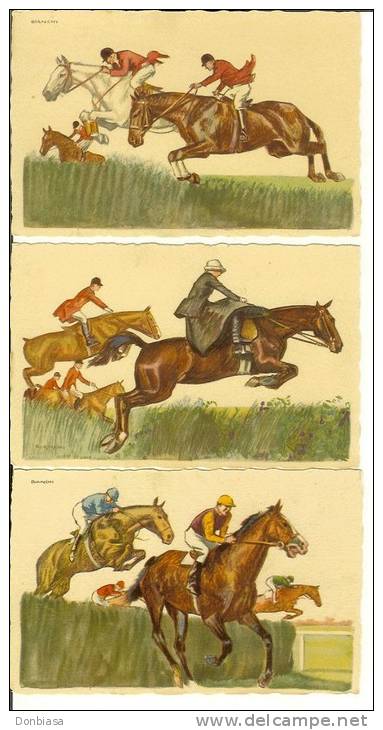 Cavallo / Cavalli Da Corsa Al Salto: Serie 3 Cartoline Fp Illustr. Bianchi (ippica Derby Equitazione Cheval Horse Pferd) - Horse Show