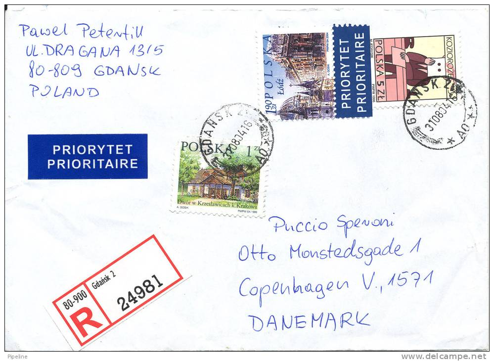 Poland Registered Cover Sent To Denmark Gdansk 31-8-2004 (the Flap On The Backside Of The Cover Is Missing) - Covers & Documents