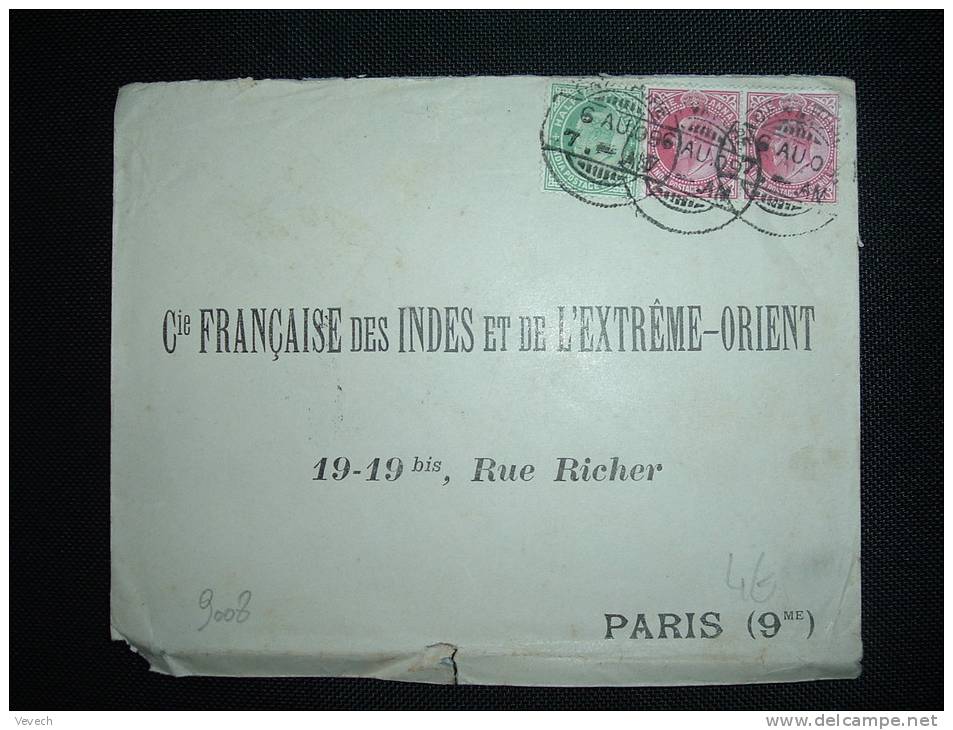 LETTRE POUR LA FRANCE TP 1 A X2 +1/2 A OBL. 6 AU 09 CAWNPORE - 1902-11 King Edward VII