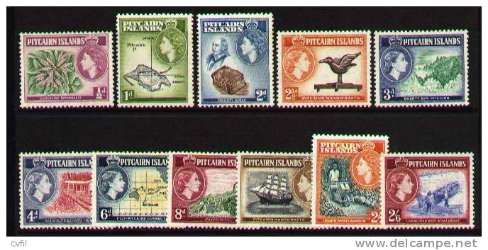 PITCAIRN ISLANDS 1957/58. History, Landscapes And Products. Set Of 11 Values, MINT. - Pitcairninsel