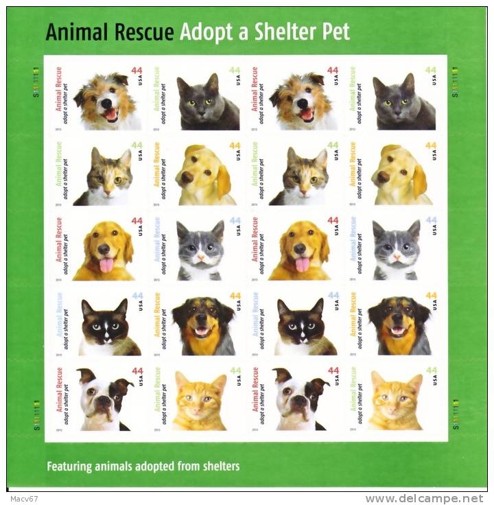 U.S. 4460a  **  ANIMAL RESCUE  DOGS  CATS  SHEETLET - Dogs