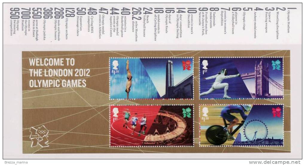 GB UK GRAN BRETAGNA -  2012 - Giochi Olimpici - Olympic Games - Welcome - BF - Block (x 4) - Hojas Bloque