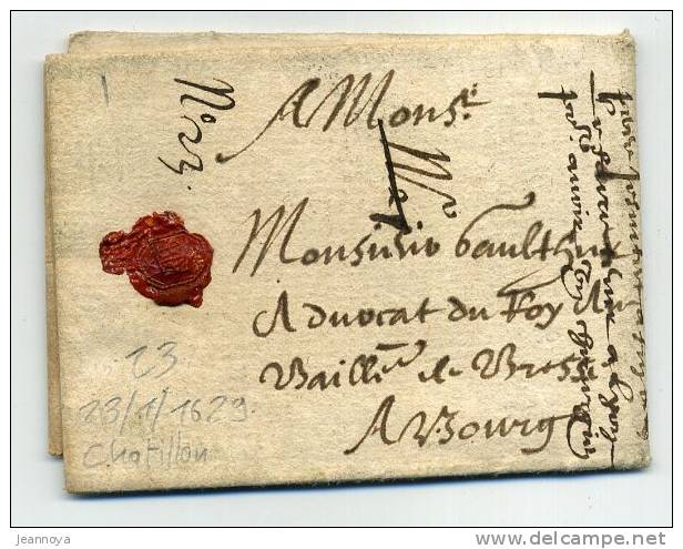 AIN - LETTRE DE CHATILLON ( LES DOMBES ) DU 23/1/1629 - SUP ET RARE - ....-1700: Précurseurs