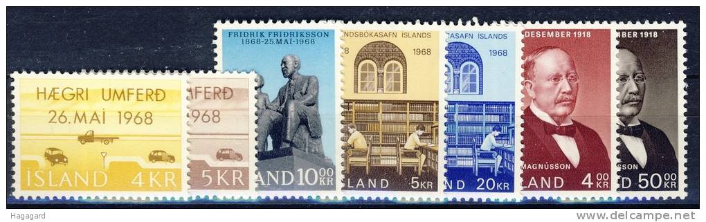 #C1140. Iceland 1968. 7 Different Items. MNH(**) - Collections, Lots & Séries