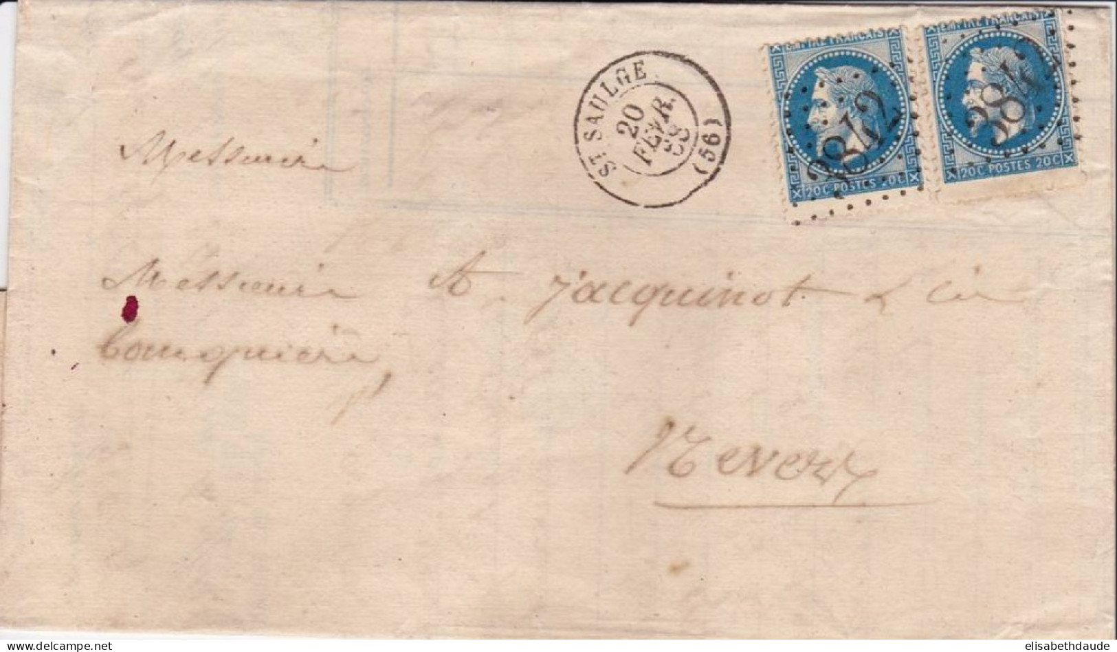 1868 - BELLE VARIETE DE PIQUAGE (EN BAS) + ROND A COTE DE 20c Sur LETTRE De ST SAULGE (NIEVRE) - 1863-1870 Napoléon III Lauré