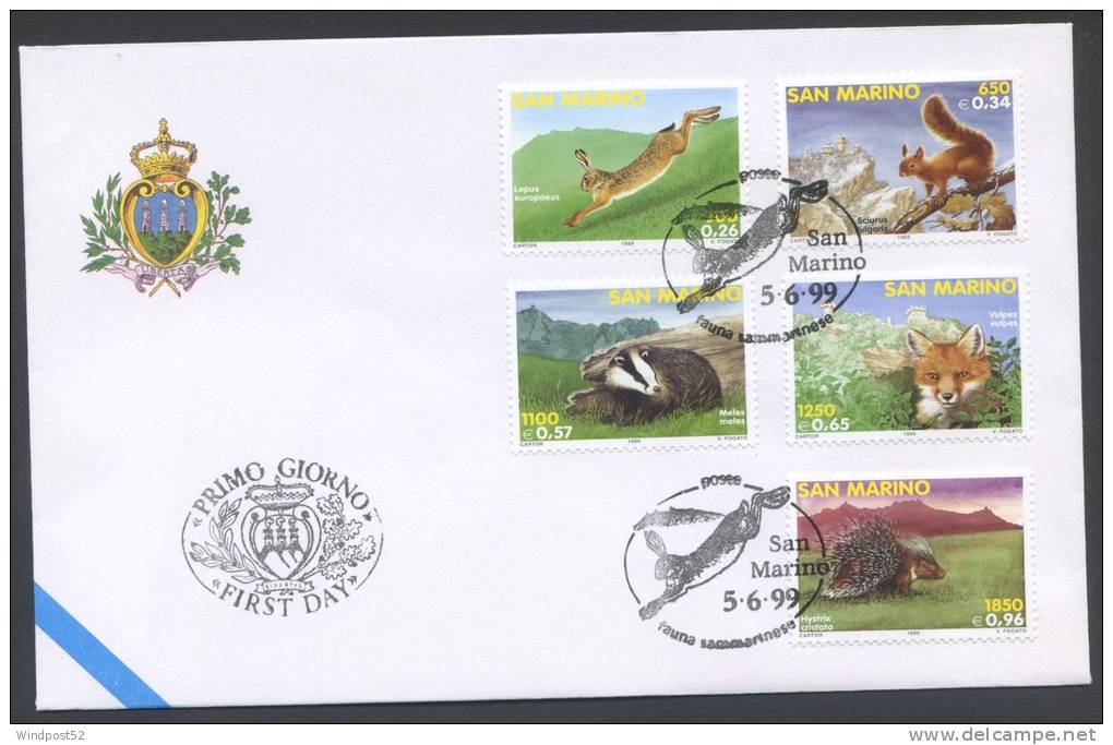 FDC RSM SAN MARINO 1999 - FAUNA SANMARINESE - 395 - Rabbits