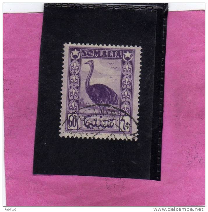 SOMALIA AFIS 1950 AFRICAN SUBJECTS SOGGETTI AFRICANI STRUZZO OSTRICH CENT. 60c USATO USED OBLITERE' - Somalia (AFIS)