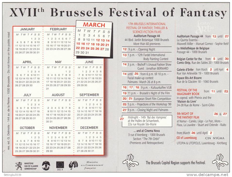 SWOLFS. Mini Calendrier Pour Le 17e Brussels Festival Of Fantasy 1999, Thriller & S-F Films. - Agendas & Calendriers