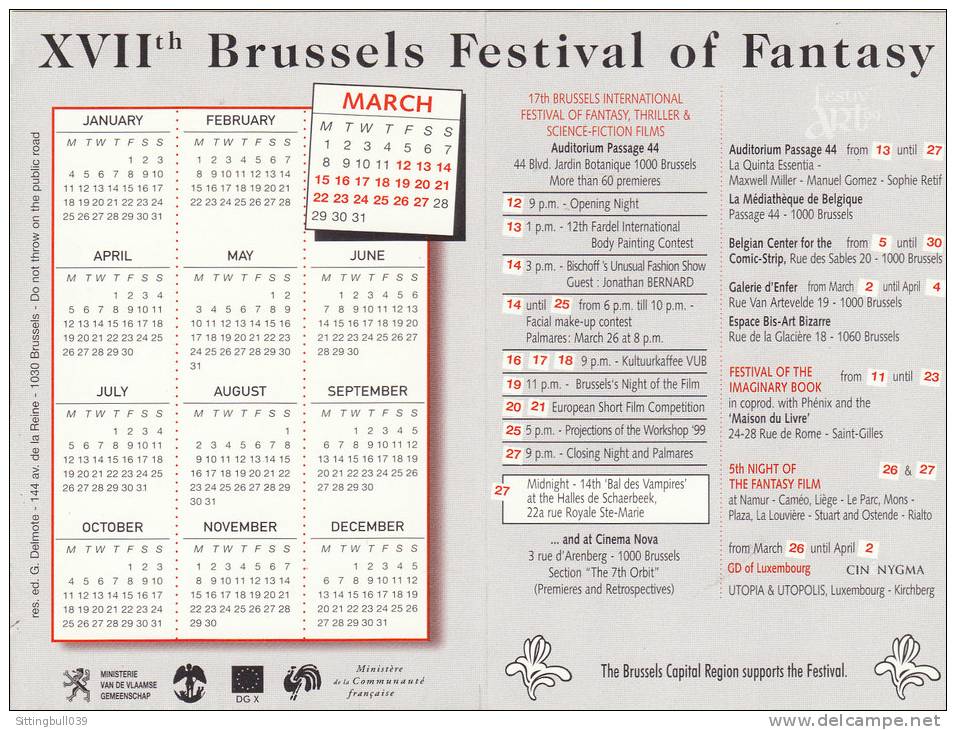 SWOLFS. Mini Calendrier Pour Le 17e Brussels Festival Of Fantasy 1999, Thriller & S-F Films. - Agendas & Calendarios