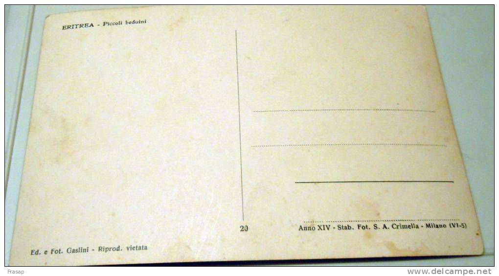 ERITREA ITALIANA PICCOLI BEDUINI - Erythrée