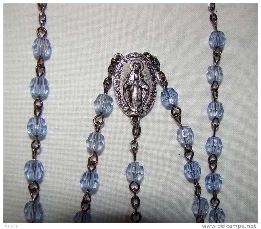 CH10 Chapelet, Rozenkrans, Rosary O Mary Conceived Without Sin. Blauw, Bleu, Blue Beads Facetted - Religion & Esotérisme