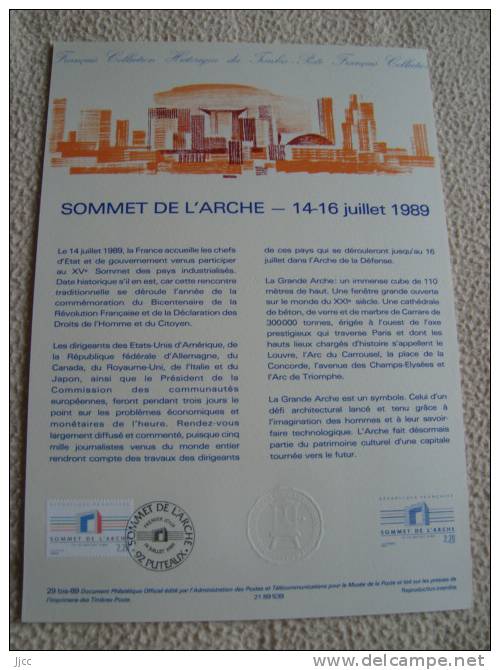 FRANCE - Sommet De L'Arche - 14-16/7/1989  - 1989 - Bon état - Documents De La Poste