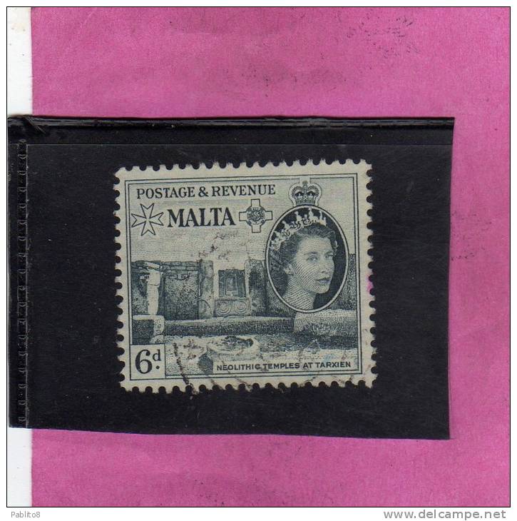 MALTA GREAT BRITAIN GRAN BRETAGNA 1956 QUEEN ELIZABETH II NEOLITHIC TEMPLES TARXIEN - REGINA ELISABETTA TEMPLI USED - Malte (...-1964)